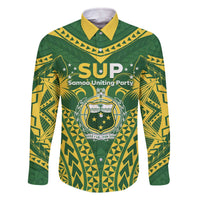 Samoa SUP Family Matching Off The Shoulder Long Sleeve Dress and Hawaiian Shirt Samoan Coat Of Arms LT05 Dad's Shirt - Long Sleeve Green - Polynesian Pride