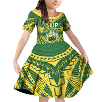 Samoa SUP Family Matching Off Shoulder Short Dress and Hawaiian Shirt Samoan Coat Of Arms LT05 Daughter's Dress Green - Polynesian Pride