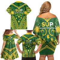 Samoa SUP Family Matching Off Shoulder Short Dress and Hawaiian Shirt Samoan Coat Of Arms LT05 - Polynesian Pride