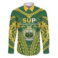 Samoa SUP Family Matching Summer Maxi Dress and Hawaiian Shirt Samoan Coat Of Arms LT05 Dad's Shirt - Long Sleeve Green - Polynesian Pride