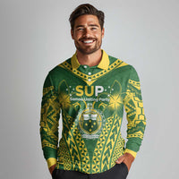 Samoa SUP Long Sleeve Polo Shirt Samoan Coat Of Arms - Polynesian Pride