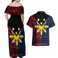 Philippines Sun Star Couples Matching Off Shoulder Maxi Dress and Hawaiian Shirt Igorot Tribal Inspiration LT05 - Polynesian Pride
