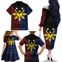 Philippines Sun Star Family Matching Off The Shoulder Long Sleeve Dress and Hawaiian Shirt Igorot Tribal Inspiration LT05 - Polynesian Pride