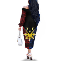 Philippines Sun Star Family Matching Off The Shoulder Long Sleeve Dress and Hawaiian Shirt Igorot Tribal Inspiration LT05 - Polynesian Pride