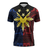 Philippines Sun Star Zipper Polo Shirt Igorot Tribal Inspiration - Polynesian Pride