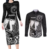 Personalized Hawaii Makahiki Season Couples Matching Long Sleeve Bodycon Dress and Long Sleeve Button Shirts Akua Loa Polynesian Pattern LT05 Black - Polynesian Pride