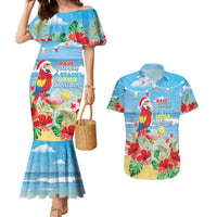 Hawaii Christmas Couples Matching Mermaid Dress and Hawaiian Shirt Funny Macaw Parrot Tropical Vibe LT05 Blue - Polynesian Pride