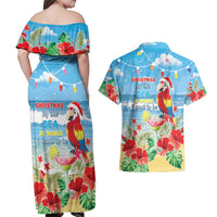 Hawaii Christmas Couples Matching Off Shoulder Maxi Dress and Hawaiian Shirt Funny Macaw Parrot Tropical Vibe LT05 - Polynesian Pride