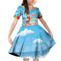 Hawaii Christmas Family Matching Off Shoulder Short Dress and Hawaiian Shirt Funny Macaw Parrot Tropical Vibe LT05 Daughter's Dress Blue - Polynesian Pride