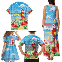 Hawaii Christmas Family Matching Tank Maxi Dress and Hawaiian Shirt Funny Macaw Parrot Tropical Vibe