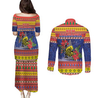 New Caledonia Christmas Couples Matching Puletasi and Long Sleeve Button Shirt Kanaky Poinsettia Joyeux Noel LT05 - Polynesian Pride