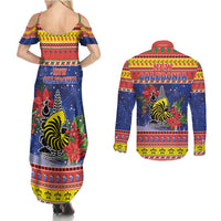 New Caledonia Christmas Couples Matching Summer Maxi Dress and Long Sleeve Button Shirt Kanaky Poinsettia Joyeux Noel LT05 - Polynesian Pride