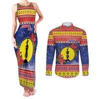 New Caledonia Christmas Couples Matching Tank Maxi Dress and Long Sleeve Button Shirt Kanaky Poinsettia Joyeux Noel LT05 Red - Polynesian Pride