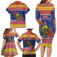 New Caledonia Christmas Family Matching Long Sleeve Bodycon Dress and Hawaiian Shirt Kanaky Poinsettia Joyeux Noel LT05 - Polynesian Pride