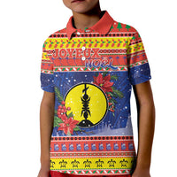 New Caledonia Christmas Kid Polo Shirt Kanaky Poinsettia Joyeux Noel LT05 Kid Red - Polynesian Pride