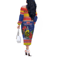 New Caledonia Christmas Off The Shoulder Long Sleeve Dress Kanaky Poinsettia Joyeux Noel LT05 - Polynesian Pride