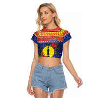New Caledonia Christmas Raglan Cropped T Shirt Kanaky Poinsettia Joyeux Noel LT05 Female Red - Polynesian Pride