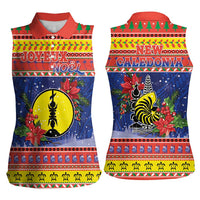 New Caledonia Christmas Women Sleeveless Polo Shirt Kanaky Poinsettia Joyeux Noel LT05 - Polynesian Pride