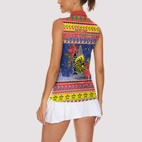 New Caledonia Christmas Women Sleeveless Polo Shirt Kanaky Poinsettia Joyeux Noel LT05 - Polynesian Pride