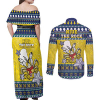 Niue The Rock Christmas Couples Matching Off Shoulder Maxi Dress and Long Sleeve Button Shirt Niuean Crab Monuina E Kilisimasi LT05 - Polynesian Pride