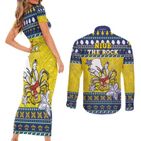 Niue The Rock Christmas Couples Matching Short Sleeve Bodycon Dress and Long Sleeve Button Shirt Niuean Crab Monuina E Kilisimasi LT05 - Polynesian Pride