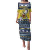 Niue The Rock Christmas Family Matching Puletasi and Hawaiian Shirt Niuean Crab Monuina E Kilisimasi LT05 Mom's Dress Blue - Polynesian Pride