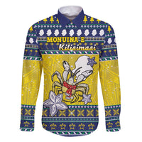 Niue The Rock Christmas Family Matching Short Sleeve Bodycon Dress and Hawaiian Shirt Niuean Crab Monuina E Kilisimasi LT05 Dad's Shirt - Long Sleeve Blue - Polynesian Pride