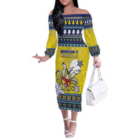 Niue The Rock Christmas Off The Shoulder Long Sleeve Dress Niuean Crab Monuina E Kilisimasi LT05 Women Blue - Polynesian Pride