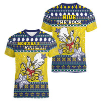 Niue The Rock Christmas Women V-Neck T-Shirt Niuean Crab Monuina E Kilisimasi LT05 - Polynesian Pride