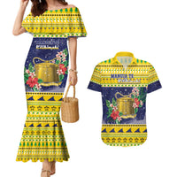 Tokelau Christmas Couples Matching Mermaid Dress and Hawaiian Shirt Tokelauan Badge Manuia Te Kilihimahi LT05 Yellow - Polynesian Pride