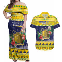 Tokelau Christmas Couples Matching Off Shoulder Maxi Dress and Hawaiian Shirt Tokelauan Badge Manuia Te Kilihimahi LT05 Yellow - Polynesian Pride