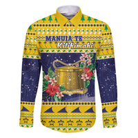 Tokelau Christmas Family Matching Puletasi and Hawaiian Shirt Tokelauan Badge Manuia Te Kilihimahi LT05 Dad's Shirt - Long Sleeve Yellow - Polynesian Pride
