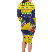 Tokelau Christmas Long Sleeve Bodycon Dress Tokelauan Badge Manuia Te Kilihimahi