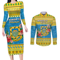 Tuvalu Christmas Couples Matching Long Sleeve Bodycon Dress and Long Sleeve Button Shirt Coat Of Arms Manuia Te Kilisimasi LT05 Yellow - Polynesian Pride