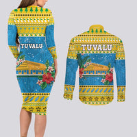 Tuvalu Christmas Couples Matching Long Sleeve Bodycon Dress and Long Sleeve Button Shirt Coat Of Arms Manuia Te Kilisimasi LT05 - Polynesian Pride