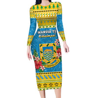Tuvalu Christmas Family Matching Long Sleeve Bodycon Dress and Hawaiian Shirt Coat Of Arms Manuia Te Kilisimasi LT05 Mom's Dress Yellow - Polynesian Pride