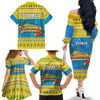 Tuvalu Christmas Family Matching Off The Shoulder Long Sleeve Dress and Hawaiian Shirt Coat Of Arms Manuia Te Kilisimasi LT05 - Polynesian Pride