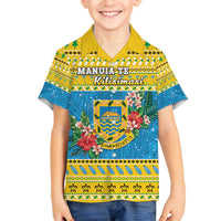 Tuvalu Christmas Family Matching Off The Shoulder Long Sleeve Dress and Hawaiian Shirt Coat Of Arms Manuia Te Kilisimasi LT05 Son's Shirt Yellow - Polynesian Pride
