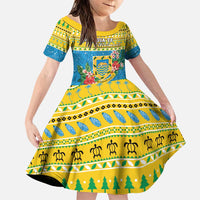 Tuvalu Christmas Family Matching Puletasi and Hawaiian Shirt Coat Of Arms Manuia Te Kilisimasi LT05 Daughter's Dress Yellow - Polynesian Pride