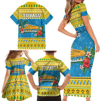 Tuvalu Christmas Family Matching Short Sleeve Bodycon Dress and Hawaiian Shirt Coat Of Arms Manuia Te Kilisimasi LT05 - Polynesian Pride