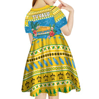 Tuvalu Christmas Kid Short Sleeve Dress Coat Of Arms Manuia Te Kilisimasi LT05 - Polynesian Pride