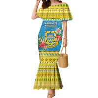 Tuvalu Christmas Mermaid Dress Coat Of Arms Manuia Te Kilisimasi LT05 Women Yellow - Polynesian Pride