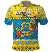 Tuvalu Christmas Polo Shirt Coat Of Arms Manuia Te Kilisimasi LT05 Yellow - Polynesian Pride