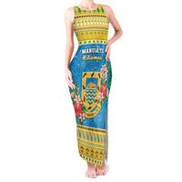Tuvalu Christmas Tank Maxi Dress Coat Of Arms Manuia Te Kilisimasi LT05 Women Yellow - Polynesian Pride