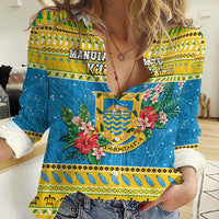 Tuvalu Christmas Women Casual Shirt Coat Of Arms Manuia Te Kilisimasi LT05 Female Yellow - Polynesian Pride