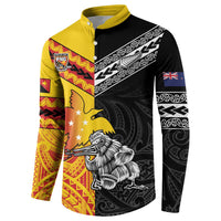 New Zealand And Papua New Guinea Rugby Custom Button Sweatshirt Maori Kiwi With Bird of Paradise LT05 - Polynesian Pride