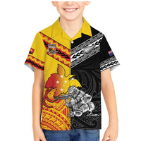 New Zealand And Papua New Guinea Rugby Custom Family Matching Mermaid Dress and Hawaiian Shirt Maori Kiwi With Bird of Paradise LT05 Son's Shirt Black - Polynesian Pride