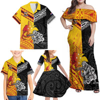 New Zealand And Papua New Guinea Rugby Custom Family Matching Off Shoulder Maxi Dress and Hawaiian Shirt Maori Kiwi With Bird of Paradise LT05 - Polynesian Pride