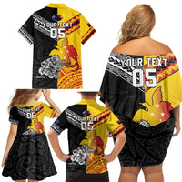 New Zealand And Papua New Guinea Rugby Custom Family Matching Off Shoulder Short Dress and Hawaiian Shirt Maori Kiwi With Bird of Paradise LT05 - Polynesian Pride