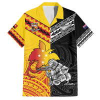 New Zealand And Papua New Guinea Rugby Custom Family Matching Off Shoulder Short Dress and Hawaiian Shirt Maori Kiwi With Bird of Paradise LT05 Dad's Shirt - Short Sleeve Black - Polynesian Pride